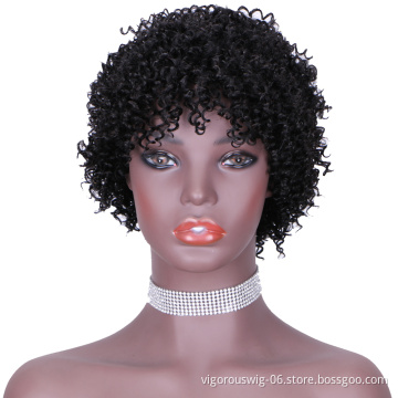 Short bob afro curly wholesale inch pixie cut wave black cheap glueless brazilian raw human hair wigs black women